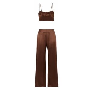 Reformation Silk Two Piece Crop Top Trouser Set